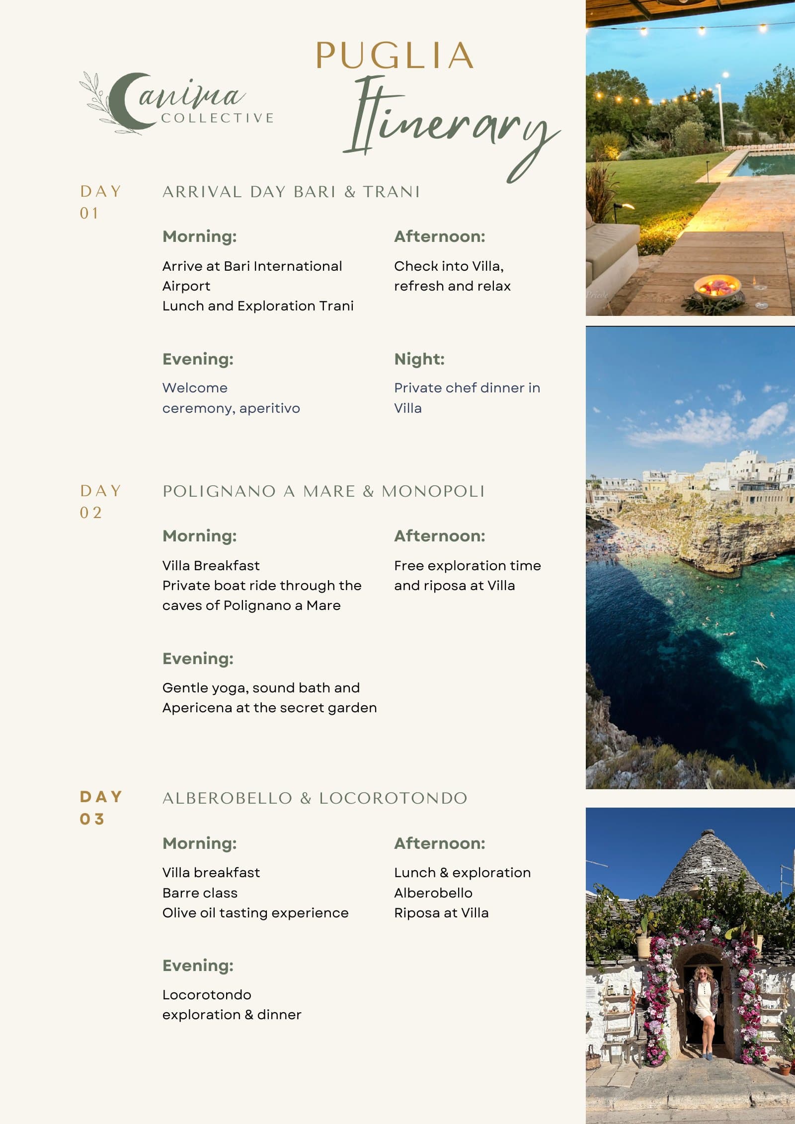 Puglia sample itinerary, page 1 of 3: Days 1–3